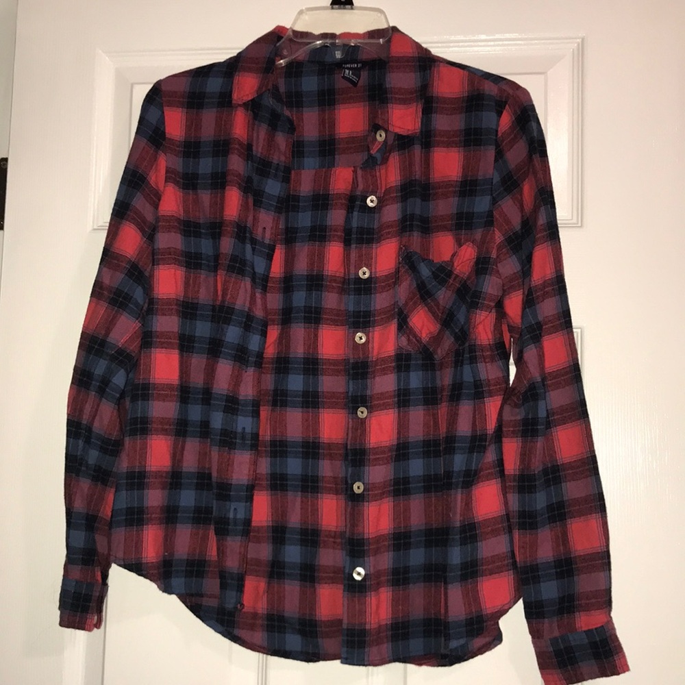 Blue and faded pink plaid shirt